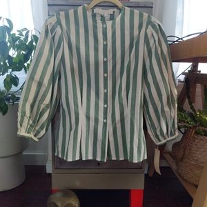 Vintage puffer sleeve striped Perry Ellis button up shirt